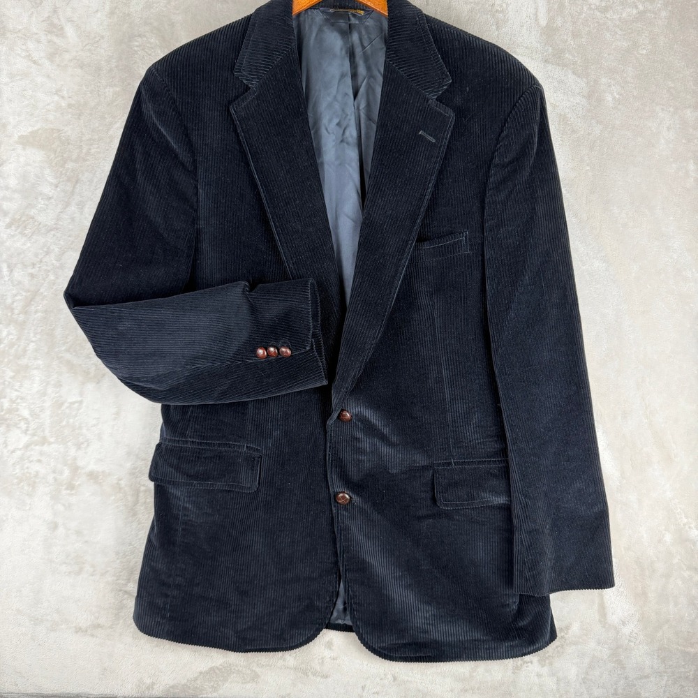 Brooks Brothers Mens black Blue Corduroy Blazer Sport Coat Made in USA 2-Button